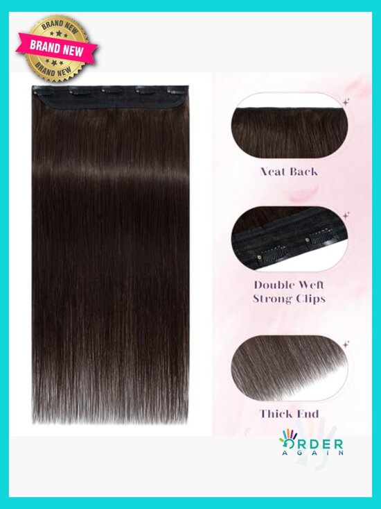 One Piece Clip In Hair Extensions 5 Clips Full Head Remy Human Hair Volume 24 main image 6